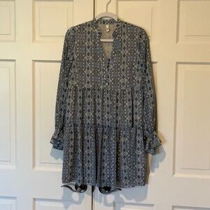 Elan Blue Patterned Babydoll Dress